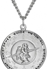 Men's Sterling Silver Saint Christopher Pendant Necklace with Stainless Steel Chain, 24