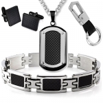 Crucible Black Carbon Fiber 8.5 Bracelet 24 Necklace Cuff Links & Crucible Keychain Set