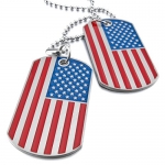 Men's 2PCS Alloy Enamel Pendant Necklace Silver Black American Flag Dog Tag