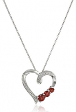 Sterling Silver Round Garnet and Created White Sapphire Heart Pendant Necklace, 18