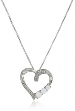 Sterling Silver Round Created Opal and Created White Sapphire Heart Pendant Necklace, 18