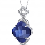 Lilly Cut Large 21.00 carats Sterling Silver Rhodium Finish Created Blue Sapphire Pendant