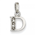 14k White Gold Polished Diamond Accent Initial 'D' Charm Pendant 15mmx8mm