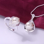 Pmany Vintage Waterdrop Shaped 925 Sterling Silver Plated Pearl Pendant Necklace Ring Earring Jewelry Set Gift (Necklace+Ring)