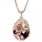 The Starry Night Rose Gold Color Red Crystal Flower Pendant Necklace For Fashion Females