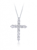 Diamond Studs Forever 1.00 Carats Total Weight Diamond Cross Pendant With Chain GH/I1 14K White Gold