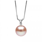 Natural-Color Pink Freshwater Cultured Pearl and Diamond Starlight Pendant, 9.0-10.0mm - 18-Inch Chain, AAA Quality, 14K White Gold