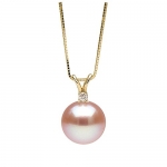 Pink Freshwater Cultured Pearl and Diamond Starlight Pendant, 9.0-10.0mm - AAA Quality, 18-Inch, 14K Yellow Gold Box Chain