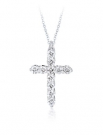 Diamond Studs Forever 1/4 Carats Total Weight Diamond Cross Pendant With Chain GH/I1 14K White Gold