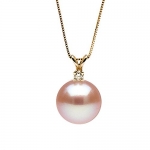 Pink Freshwater Cultured Pearl and Diamond Radiance Pendant, 9.0-10.0mm - 14K Yellow Gold 16-Inch Box Chain