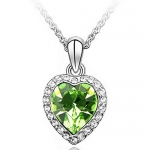 Chaomingzhen White Gold Plated Green Crystal Heart Pendants Necklaces Women