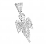 14k White Gold Finish Simulated Lab Diamond Flying Infant Angel Pendant Charm 3D