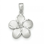 14k White Gold Polished Satin Diamond-cut Plumeria Pendant - JewelryWeb