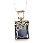 Chaomingzhen Gold Plated Deep Grey Crystal Large Rectangle Pendants Extra Long Necklaces Women