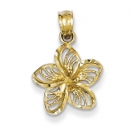 14k Gold Diamond-Cut Filigree Plumeria Pendant - JewelryWeb