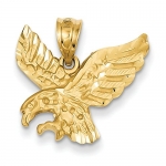 14k Gold Satin Diamond-cut Eagle Pendant - Measures 18.1x18.2mm - JewelryWeb