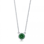 BERRICLE Sterling Silver Simulated Emerald CZ Solitaire Pendant Necklace 16 + 2 Extender