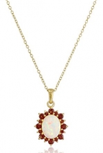 18k Gold-Plated Sterling Silver Created White Opal and Garnet Pendant Necklace, 18