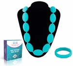 Beabies Breastfeeding Necklace - Teething Necklace for Mom to Wear and Bracelet/Bangle are Smart Baby Shower Gifts - Teether Beads Provide Soothing Pain Relief (Turquoise/Teal)