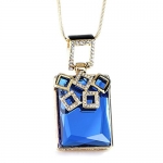 Chaomingzhen Gold Plated Blue Crystal Large Rectangle Pendants Extra Long Necklaces Women