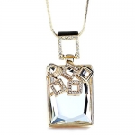 Chaomingzhen Gold Plated White Crystal Large Rectangle Pendants Extra Long Necklaces Women