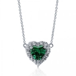 BERRICLE Sterling Silver Simulated Emerald CZ Halo Heart Pendant Necklace 16 + 2 Extender