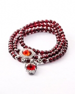 EBV Women's Natural Garnet Wrap Bracelet Hello Kitty Pendant Red Corundum