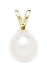 14k Yellow Gold White 7mm Freshwater Cultured Pearl Ball Pendant - Measures 13x7mm - JewelryWeb