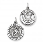 Sterling Silver Reversable US Army St.Christopher Pendant - 18MM - JewelryWeb