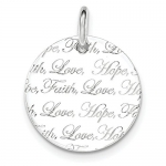 Sterling Silver Polished Love Hope Faith Engraved Pendant - JewelryWeb