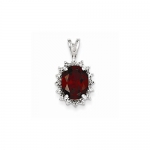 Sterling Silver Rhodium Synthetic Garnet & Diamond Pendant. Gem Wt- 2.85ct