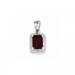 Sterling Silver Rhodium Emerald-cut Synthetic Garnet & Diamond Pendant. Gem Wt- 1.75ct