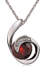 Sterling Silver Garnet and Diamond Scroll Pendant Necklace, 18