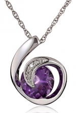 Sterling Silver Amethyst and Diamond Scroll Pendant Necklace, 18