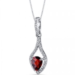 14K White Gold Garnet Tear Drop Pendant Checkerboard 0.75 Carats