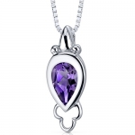 Pear Cut Amethyst Pendant Sterling Silver Rhodium Nickel Finish