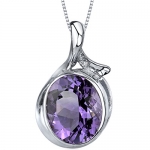 Boldly Colorful 4.00 carats Oval Cut Sterling Silver Rhodium Nickel Finish Amethyst Pendant