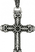 Men's Stainless Steel Black Agate Cross Pendant Necklace, 22