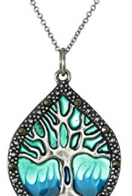 Sterling Silver, Marcasite, and Blue Epoxy Tree of Life Pendant Necklace, 18