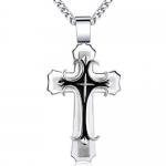 Crucible Stainless Steel Bold Large Layered Statement Cross Pendant Necklace - 24