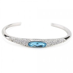 Double FNT Platinum Plated Silver Diamond Crystal Women Fashion Cuff Bracelet blue