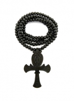 NEW ANKH CROSS WOODEN PENDANT &6mm/27 BALL CHAIN STRETCHABLE NECKLACE - XJ229BK