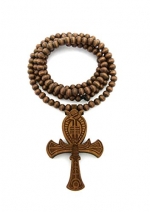 Egyptian Ankh Cross Pendant 6mm 27 Stretchable Wooden Bead Necklace (3 Colors Available) (Brown)