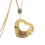 Chaomingzhen Gold Plated Colorful Crystal Large Heart Pendants Extra Long Necklaces Women