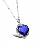 Feraco Jewelry Charm Ocean Titanic Heart Blue Pendants Necklace Clear Crystal Rhinestone