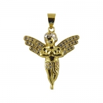 10k Yellow Gold Praying Angel Pendant with White Accents and Cz Wings