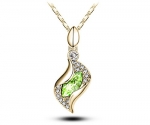 KATGI Fashion Angel Eye Teardrop Pendants Crystal Necklace (Gold Plated Green)