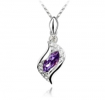 KATGI Fashion Angel Eye Teardrop Pendants Crystal Necklace (Dark Purple)