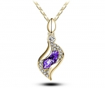 KATGI Fashion Angel Eye Teardrop Pendants Crystal Necklace (Gold Plated Dark Purple)