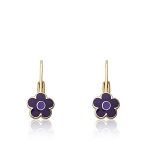 Frosted Flowers 14K Gold Plated Purple Enamel Flower Leverback Earring Accented With Lavender Center